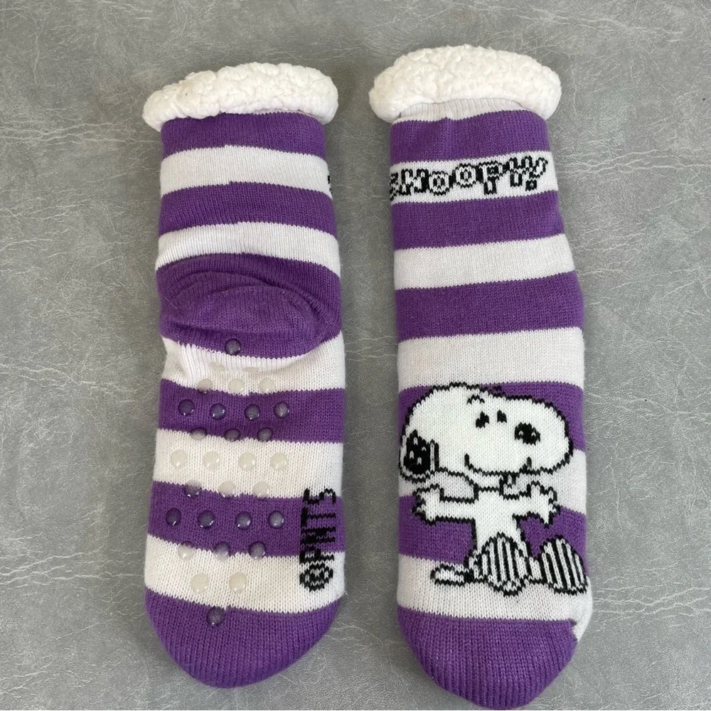 Peanuts Snoopy Purple & White Striped Sherpa Lined Slipper Socks